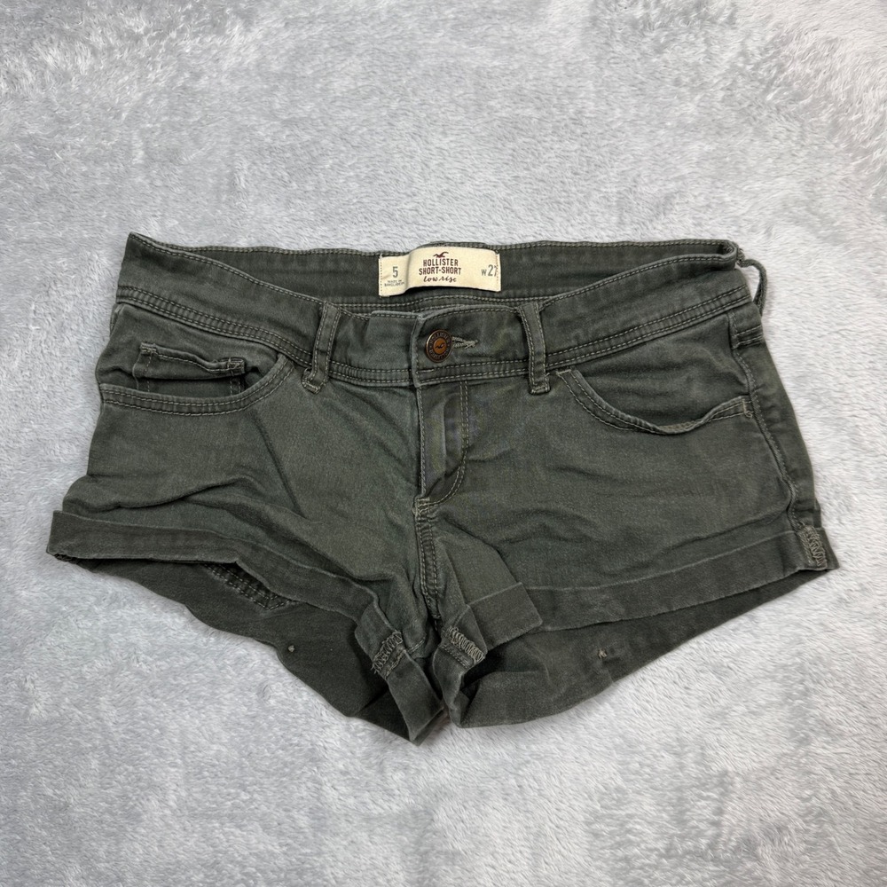 Hollister Short-Short Women 5 (Fits 31) Green Low Rise Cuffed Stretch Denim Y2K